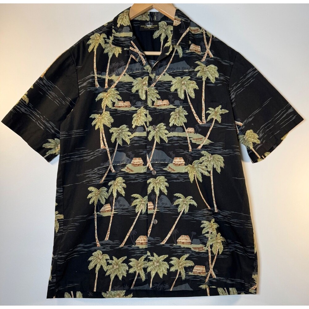 Royal Creations Made in Hawaii Aloha‎ Shirt Mens Medium Black Palm Tree Tropical